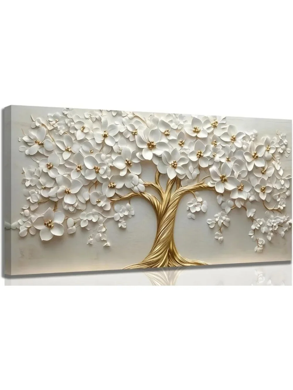 Large Tree of Life Canvas Art - Gold Floral Wall Decor for Living Room & Office